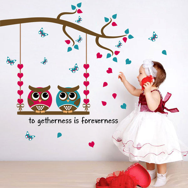 Cartoon Owl Birds Branch Removable Kids Decor Mural Wall Stickers Decal