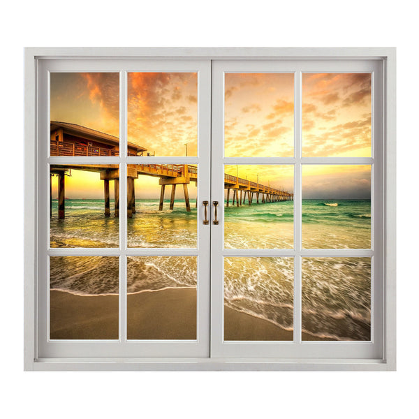 58x66.5cm 3D Ocean Beach Window Wall Sticker