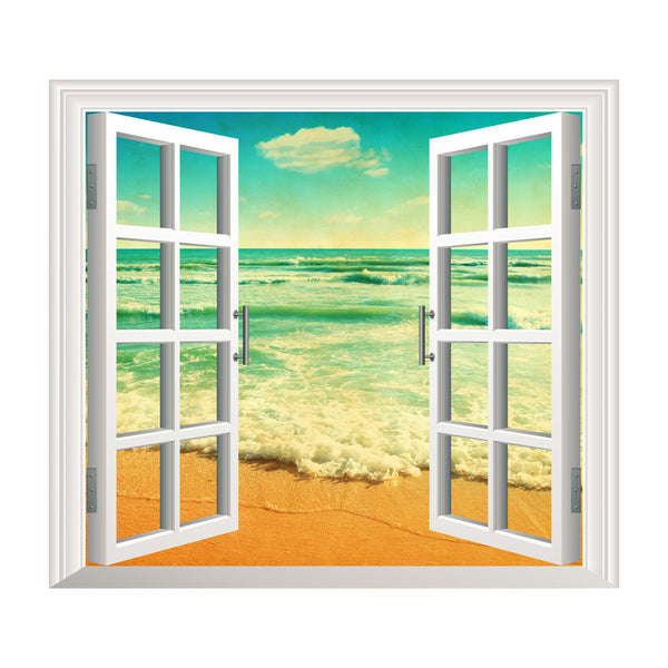 3D Window Ocean Beach Wall Sticker Decals Room Decor