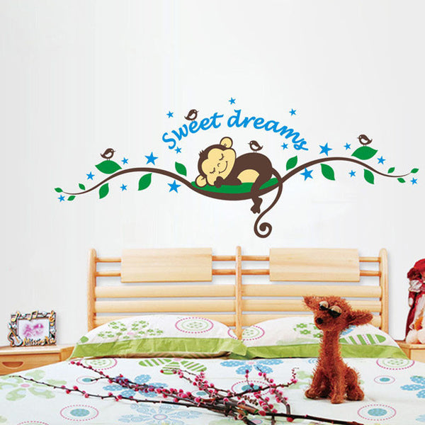 2015 Brand 2014 New fashion wall sticker Sweet Dreams Monkey Removable Vinyl Decal Mural Home Decor Wall Sticker Home Decor