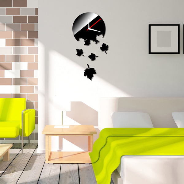 Hot!!  Design Maple Leaf DIY Clock 3D Wall Stickers