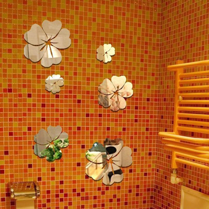 Hot Sale 2018 3D Mirror Wall Sticker 5 Flowers Sticker