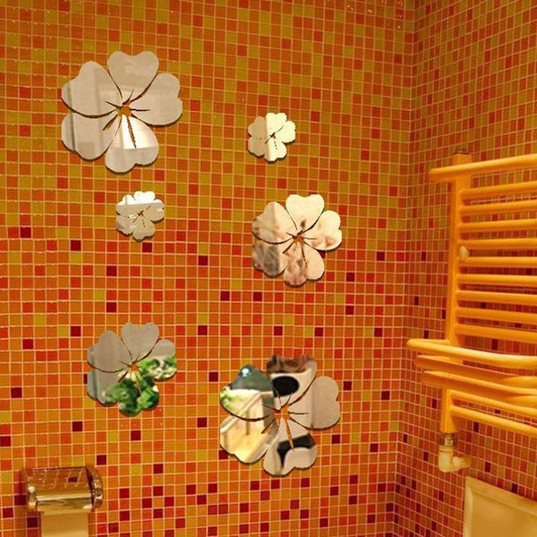 Hot Sale 2018 3D Mirror Wall Sticker 5 Flowers Sticker