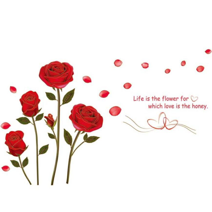 Hot Sale 2016 wall sticker Romantic Red Rose Flowers