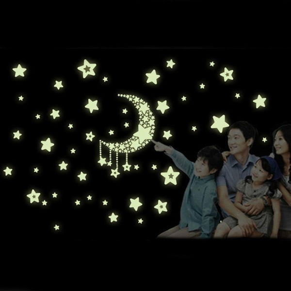 Hot Sale wall stickers Moon Stars Removable Night Glow  in the Dark