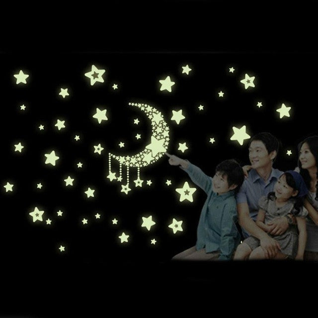 Hot Sale wall stickers Moon Stars Removable Night Glow  in the Dark
