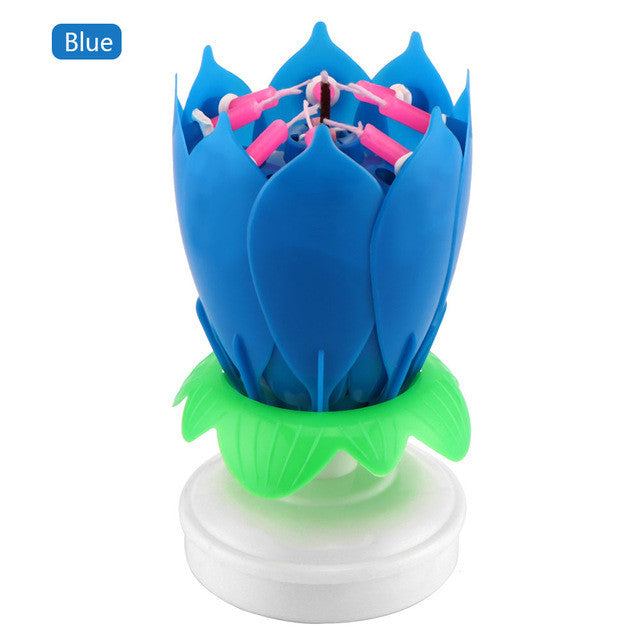 Romantic Musical Lotus Flower Happy Birthday Candle Party Gift Music Cake Candle 8 Candles Topper Party Birthday Candle Light