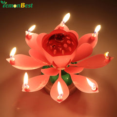 Romantic Musical Lotus Flower Happy Birthday Candle Party Gift Music Cake Candle 8 Candles Topper Party Birthday Candle Light