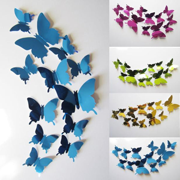Wall Stickers Decal Butterflies 3D Mirror Wall Art Home Decors